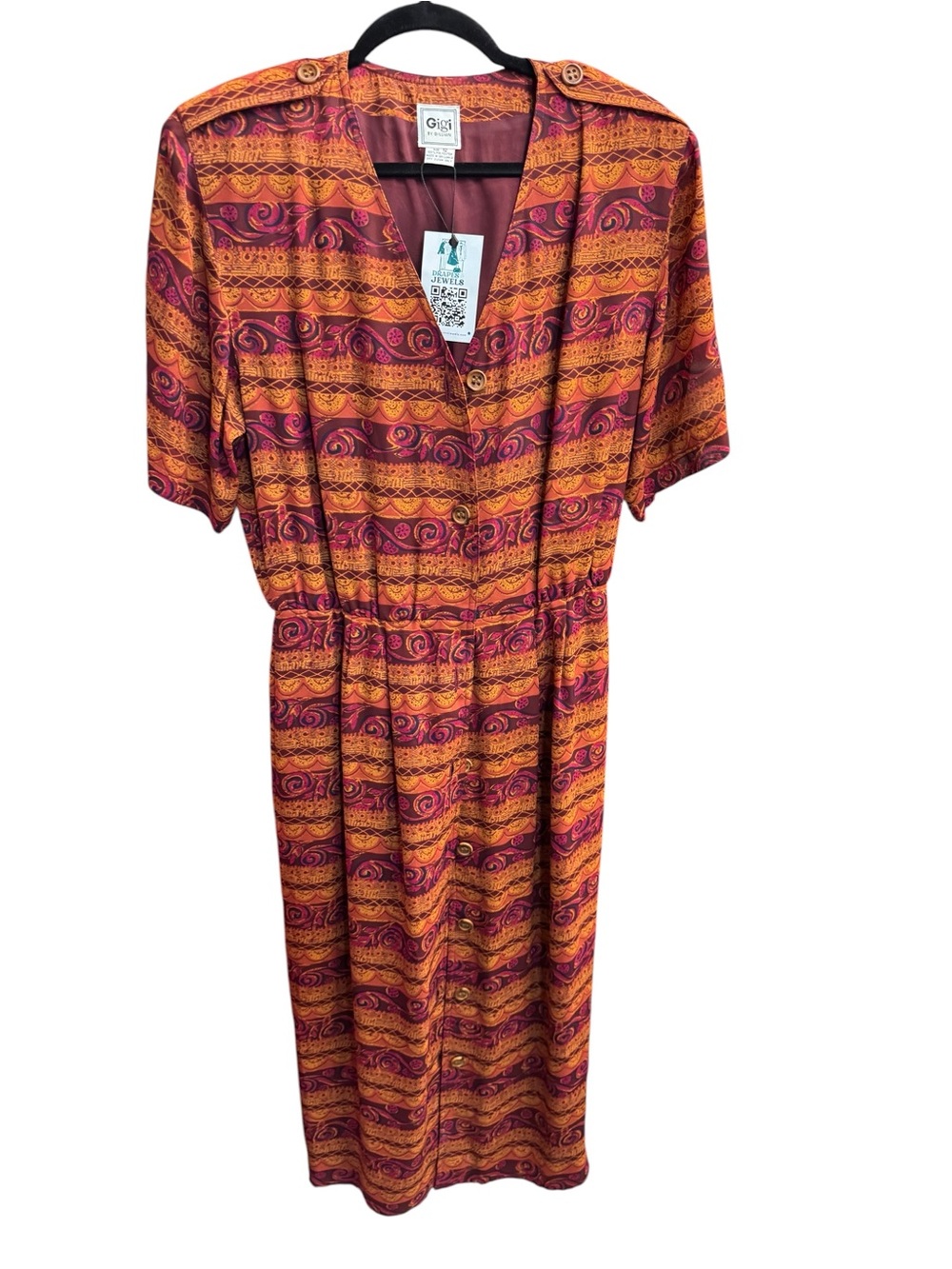 Vintage Gigi by Gillian Abstract Boho Midi Dress / Duster Size 12 Button Front
